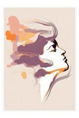 Poster - Abstract portrait illustration digital art face person poster background artwork 
minimal expressionism line art drawing style yoga peaceful graphic design character generative ai