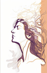 Poster - Abstract portrait illustration digital art face person poster background artwork 
minimal expressionism line art drawing style yoga peaceful graphic design character generative ai