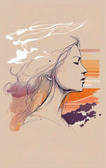 Poster - Abstract portrait illustration digital art face person poster background artwork 
minimal expressionism line art drawing style yoga peaceful graphic design character generative ai