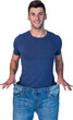Handsome man showing loose denim jeans