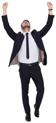 Canvas Print - Cheerful businessman with arms up cheering 