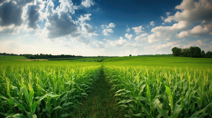 Wall Mural - Corn field, agricultural landscape. Generative AI