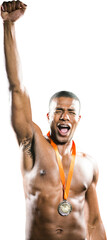 Poster - Happy boxer showing his silver medal