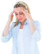 Upset woman suffering with headache