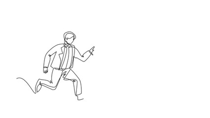 Wall Mural - Animated self drawing of continuous line draw businessman run chasing try to catch idea light bulb. Concept of creativity, competition, innovation. Business metaphor. Full length single line animation