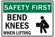 © Pog - Lifting safety sign and labels bend knees while lifting