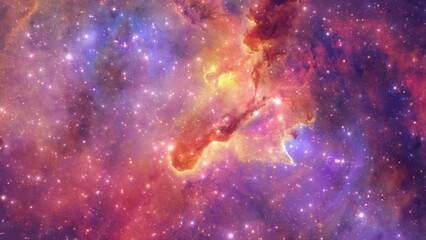 Wall Mural - Deep Space Flight Through Stars with Galaxies and Nebulas with Orange and Purple Colors as SpaceTime Distorts and Bends - Sci-Fi Abstract 3D CGI Animation 4K