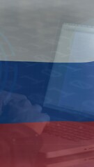 Poster - Animation of hand of caucasian male hacker over flag of russia