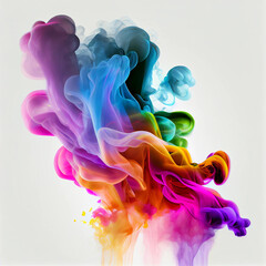Acrylic colors colorful smoke on white background. Generative AI.