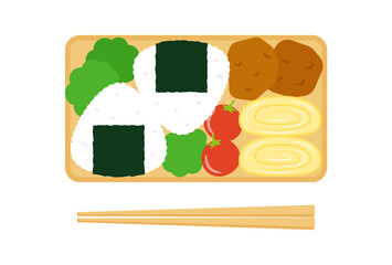 vector illustrations of a Japanese bento box and a pair of chopsticks for banners, cards, flyers, social media wallpapers, etc.