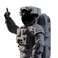Wall Mural - astronaut pointing upwards, isolated on transparent background