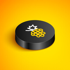 Sticker - Isometric line Grape fruit icon isolated on yellow background. Black circle button. Vector