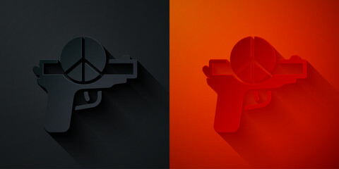 Poster - Paper cut No war icon isolated on black and red background. The peace symbol. Paper art style. Vector