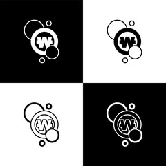 Sticker - Set South Korean won coin icon isolated on black and white background. South Korea currency business, payment and finance. Vector