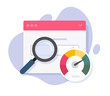 © vladwel - Website load speed test icon vector, web site seo analyzing check flat graphic, magnifying glass searching fast data review on internet page, explore analysis research technology illustration image