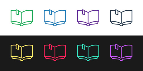 Poster - Set line Open book icon isolated on black and white background. Vector