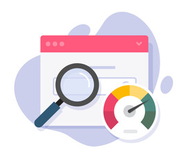website load speed test icon vector, web site seo analyzing check flat graphic, magnifying glass sea