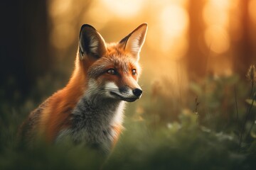 Beautiful red fox, vulpes vulpes, with fluffy tail standing and looking inquisitive