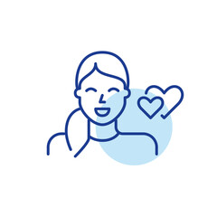 Wall Mural - girl looking for romantic partner on dating app. pixel perfect, editable stroke line icon