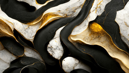 White and gold marble texture. Luxury abstract fluid art paint background. AI	