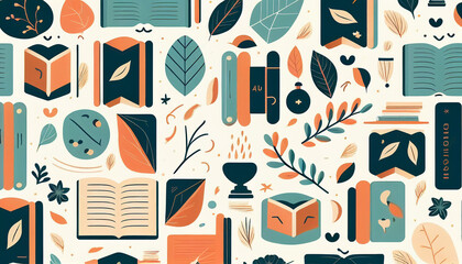 Wall Mural - seamless pattern with books