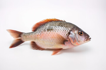 Poster - image of tilapia fish on white background. Underwater Animals. Foods. illustration, generative AI.