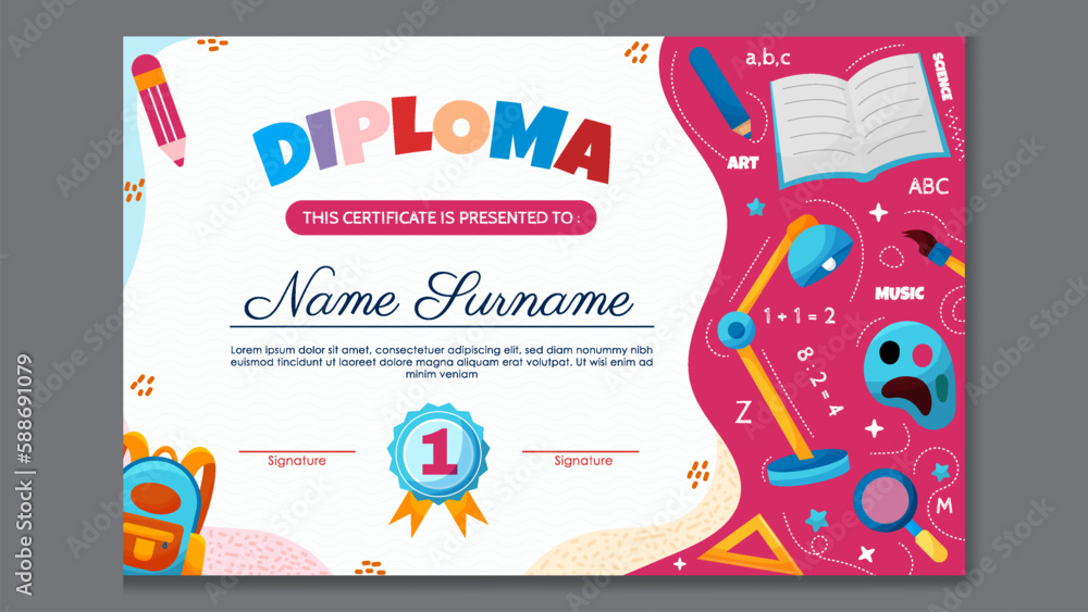 Fun Colorful Certificate Template for Kids Stock Vector | Adobe Stock