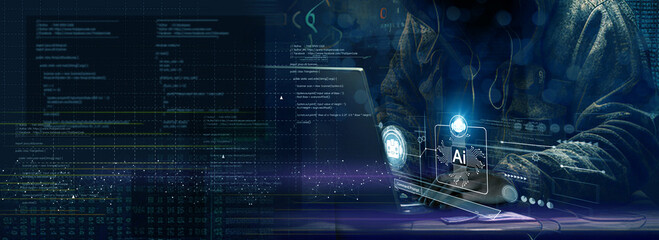 Man using technology smart robot AI, artificial intelligence by enter command prompt for generates something, Ai technology, Artificial Intelligence.  Chat with AI