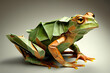 Image of paper origami art. Handmade paper green frog. Amphibian. Animals. illustration, generative AI