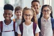 © Lumos sp - child girl school group portrait student boy education happy elementary pupil friend young kid smiling together childhood little class classroom, created using generative AI technology