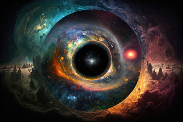 Wall Mural - Black hole illustration. Fantasy galaxy generative AI background