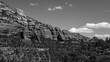 Grayscale of the famous Red Rock Country in Sedona captured on a cloudy day