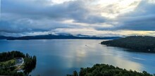 Panoramic Shot Of Lake Jocassee Surrounded By Hills And Forests In South Carolina, USA
