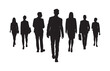 © Andreas - Business people walking together with confident front view vector silhouette. Business team walking toward camera black silhouette.