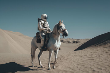 Wall Mural - cosmonaut or astronaut on a horse on the moon walking in space. funny concept for astronomy and expl