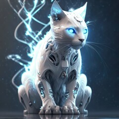  futuristic humaniod cat covered in white porcelan skin