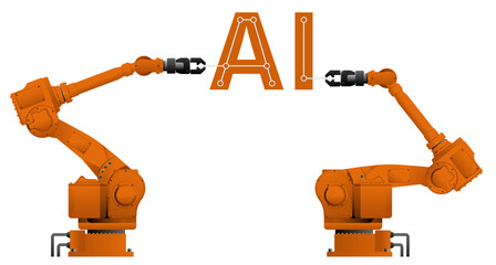 Aufkleber - Robots assemble the AI - symbol of artificial intelligence. Vector illustration