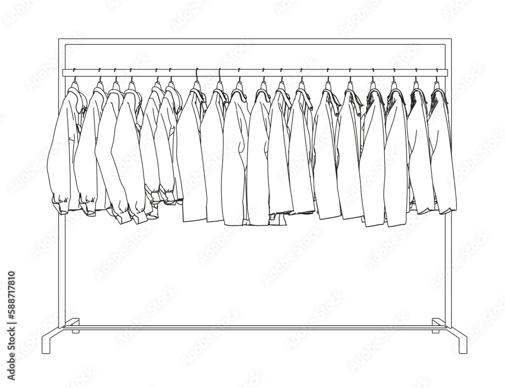 Outline of clothes hanging on hangers from black lines isolated on ...