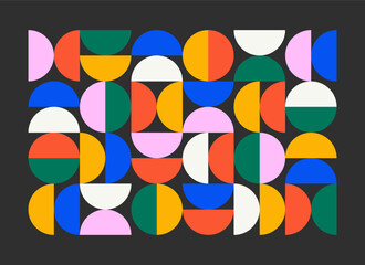 Geometric pattern background. Simple minimal circle shape modern bauhaus style, abstract swiss banner design. Vector art