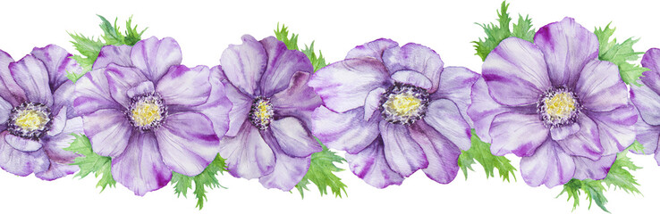 anemone, flower, isolated, bouquet, purple, nature, beauty, valentine, bloom, petal, floral, beautiful, romance, flowers, gift, blossom, leaf, green, romantic, plant, watercolor, botanical, hand drawn