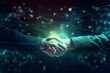 © ckybe - Crypto or Investing Business handshake on finance prosperity and money technology asset background . Generating Ai