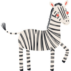 cute funny zebra with one leg up cartoon character illustration. hand drawn scandinavian style flat 