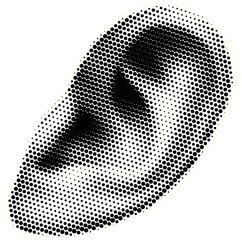 retro halftone collage ear for mixed media design. human ear in halftone texture, dotted pop art sty