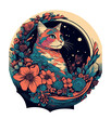 Floral Cat Generative AI illustration	