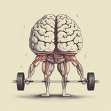 Fototapeta  - Illustration of a human brain with hands and legs lifting weights, generative AI