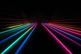 Fototapeta Perspektywa 3d - Colorful glowing neon lines pattern on a black background, generative AI