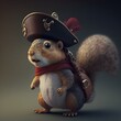 Funny animal pirate, chipmunk with filibuster hat. Generative AI