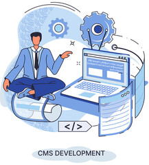 Wall Mural - digital content management system, cms development software metaphor. information system or computer