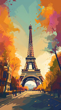 Vintage Travel Poster Of Paris. Created With Generative AI.