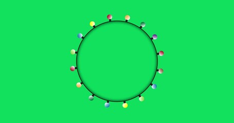 Wall Mural - colored light bulbs lighting up in a circle on green background.
